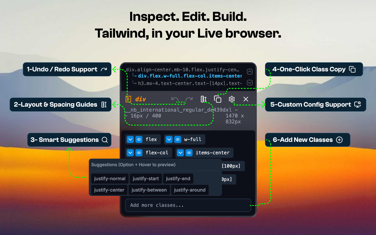 Tail Lens product interface showing Tailwind CSS editing capabilities